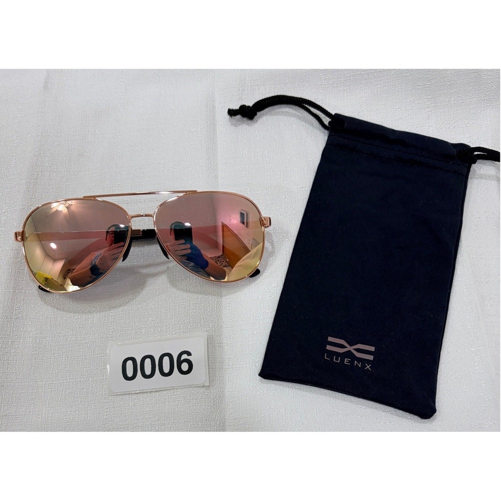 LUENX‎ Polarized Aviator Sunglasses Rose Gold Frame Pink Mirrored Lens UV400
